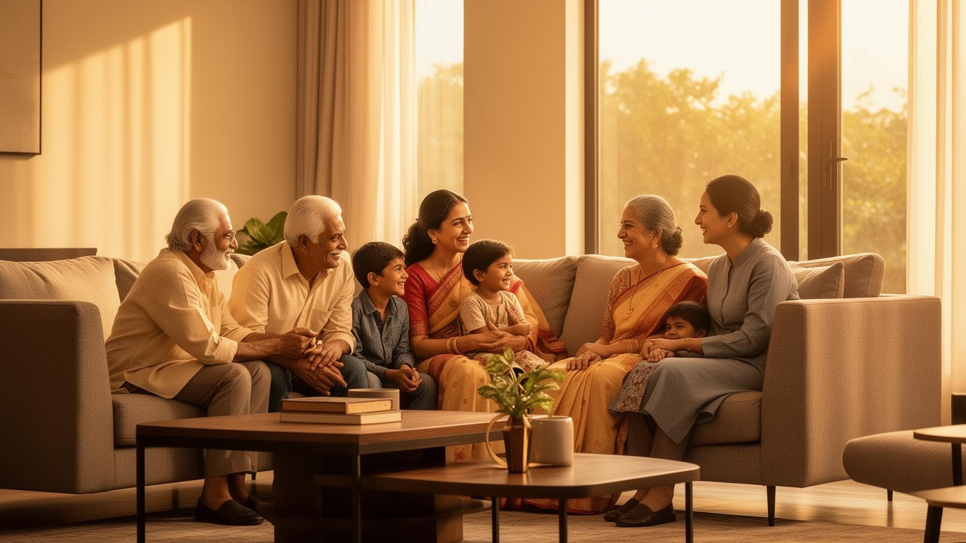 Family sitting together at home